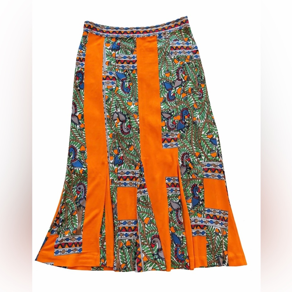 Tory Burch Orange and Green A-Line Skirt